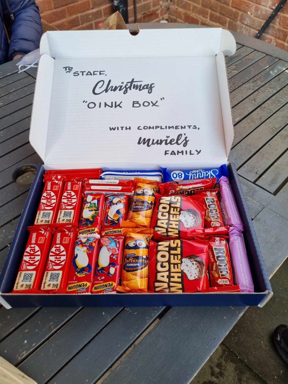 Went to spend Christmas morning with my mother in a nursing home. My wife gave all 18 care staff a lovely keyring each and I jammed a load of goodies in a box for them to enjoy at their break times. If they weren't pre-diabetic before, they are in with a good chance now. :)